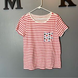 LOFT womens Red Striped T-Shirt with Star Pocket short sleeve size medium